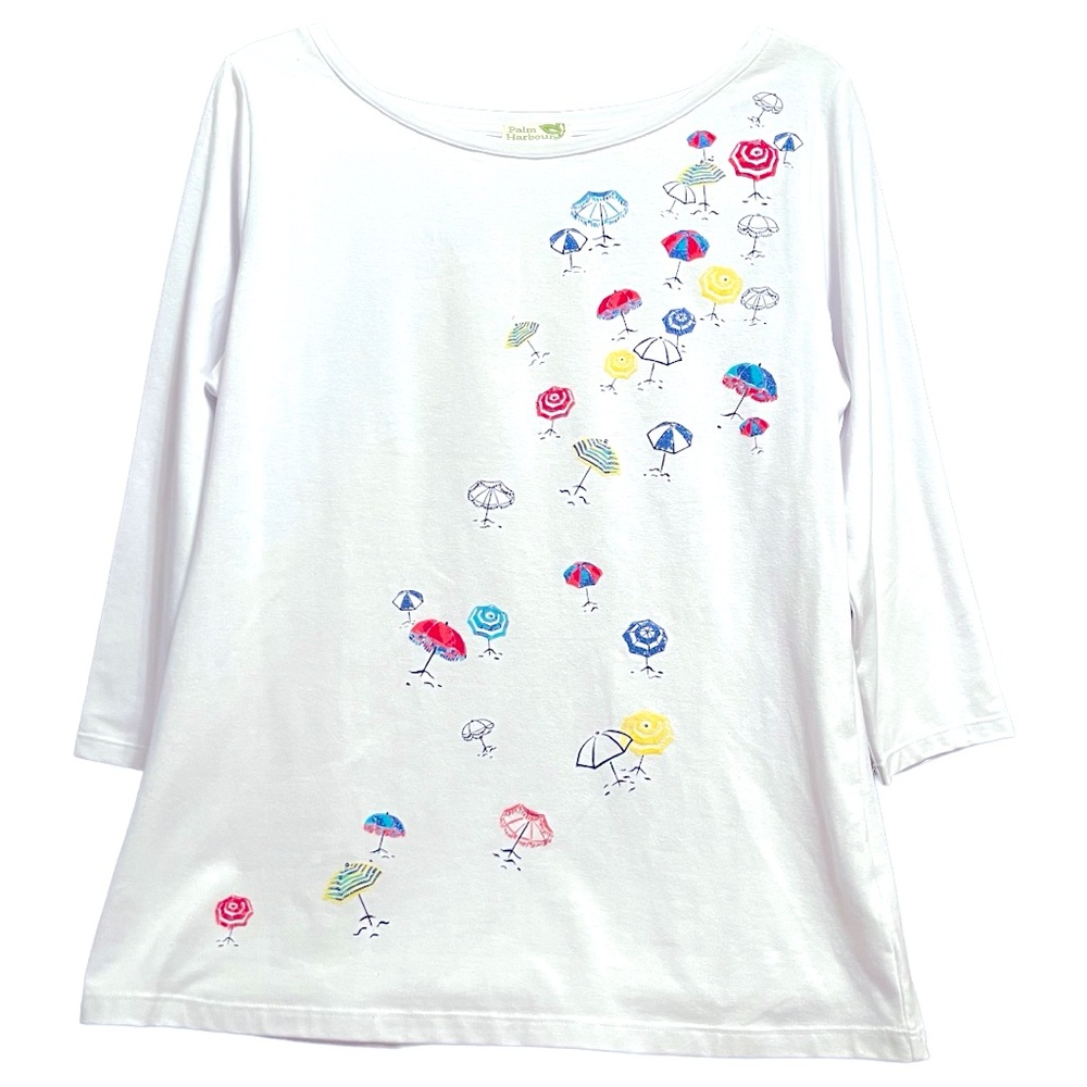 Palm Harbour Umbrellas White 3/4 Sleeve Top L